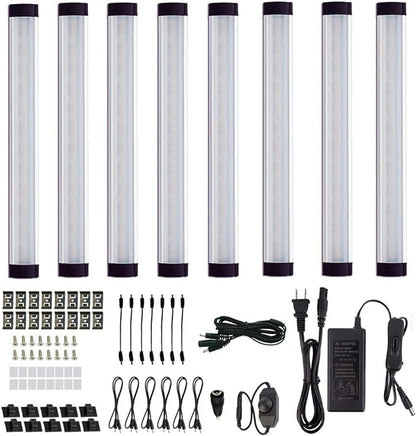 AIBOO LED Under Cabinet Lighting Kit, Plug in Strip Lights with Dimmer Switch for Kitchen Cabinet Counter, Closet, Bedroom Lighting（24w-8 Bars kit-2700K)