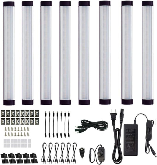 AIBOO LED Under Cabinet Lighting Kit, Plug in Strip Lights with Dimmer Switch for Kitchen Cabinet Counter, Closet, Bedroom Lighting（24w-8 Bars kit-2700K)