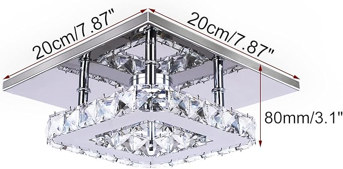 Small Led Chandelier Semi Flush Mount Crystal Lighting Modern Ceiling Crystal Lamp for Bedrooms Dinning Rooms Hallway (Warm)