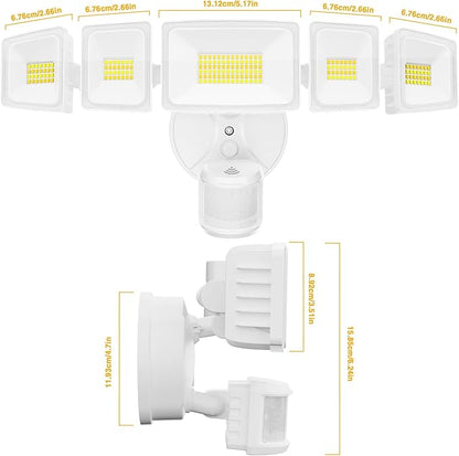 Onforu 5 Heads 120W 12000LM Smart LED Security Lights Motion Sensor Outdoor, APP Control 340° Illumination WiFi Alexa Flood Ligh 2700K-6500K Exterior Motion Detector, IP65 Wall Light for Yard, White