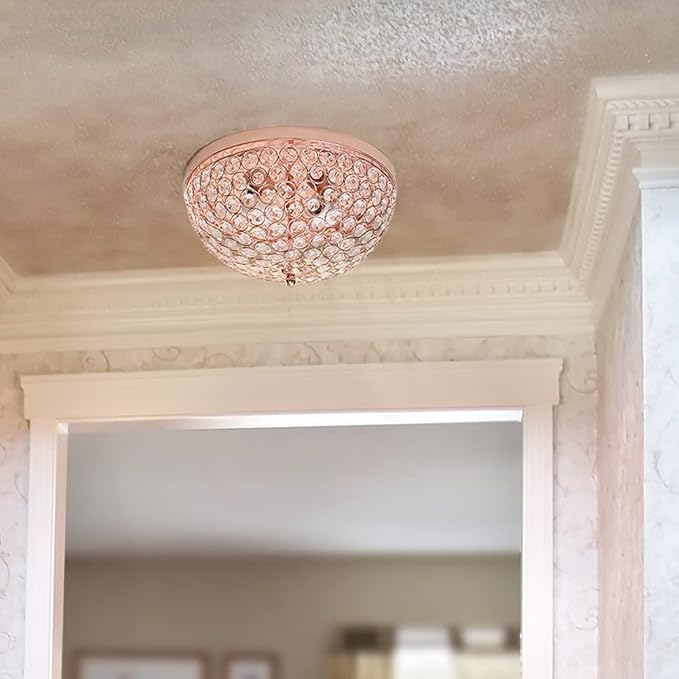Elegant Designs FM1000-RGD-2PK Elipse Crystal 13 Inch Modern Metal 2 Light Bowl Shaped Ceiling Flush Mount Fixture 2 Pack, Rose Gold