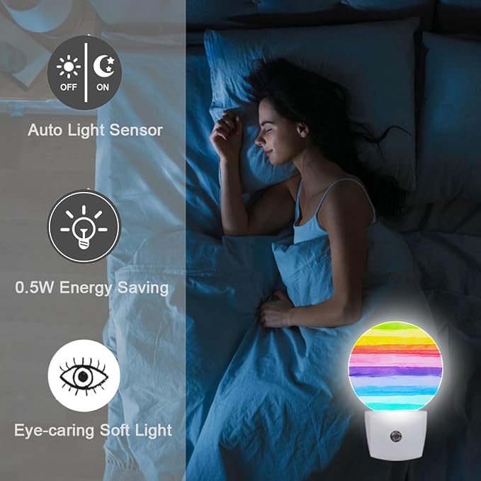 Rainbow Stripes LGBT Night Light Plug-in Sleep Lamp Led Dusk to Dawn Night Light for Bedroom