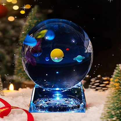 Zulux Solar System Balls - Crystal Ball for Kids with LED Lamp Base, Clear 80mm(3 inch) Glass Sphere for Birthday Gifts, Teacher Gifts,Gift for Anniversary and Boyfriend Birthday