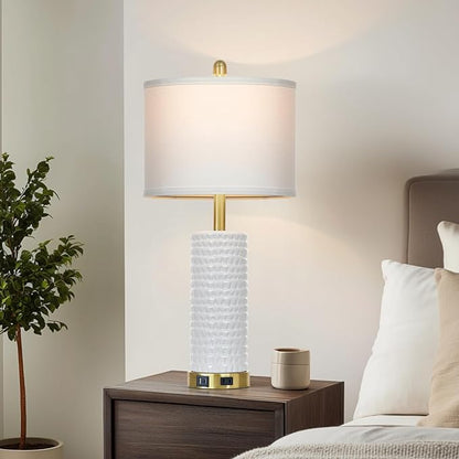 Cinyirong 26" White Table Lamps for Living Room Set of 2, Ceramic Bedroom Lamps for Nightstands, Modern Bedside Lamps for Bedroom Living Room, Nightstand Lamps for End Table, Hallway, Gold and White