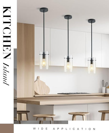 Modern Pendant Lights Kitchen Island, Adjustable Hanging Glass Pendant Light Fixtures, Matte Black Pendant Lights Kitchen Island, Kitchen Pendant Lighting Over Island