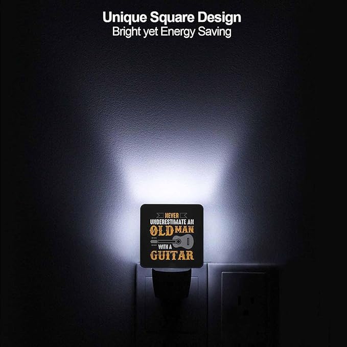 LED Night Light,Guitar Saying Quotes LED Night Light Plug into Wall with Dusk to Dawn Light Sensor White Energy Efficient Nightlight for Bedroom Bathroom Hallway Living Room Kitchen