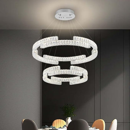 D32''+D20'' Modern 2 Ring Crystal Chandelier for Living Room Dining Room Ring Pendant Light Foyer Entrance Chandeliers LED Dimmable 3000-6000K