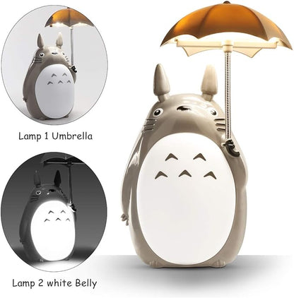Lenporl Totoro Umbrella LED Night Light Kid's Character Lamp USB Charge (White Belly) Bonus Totoro Tumbler