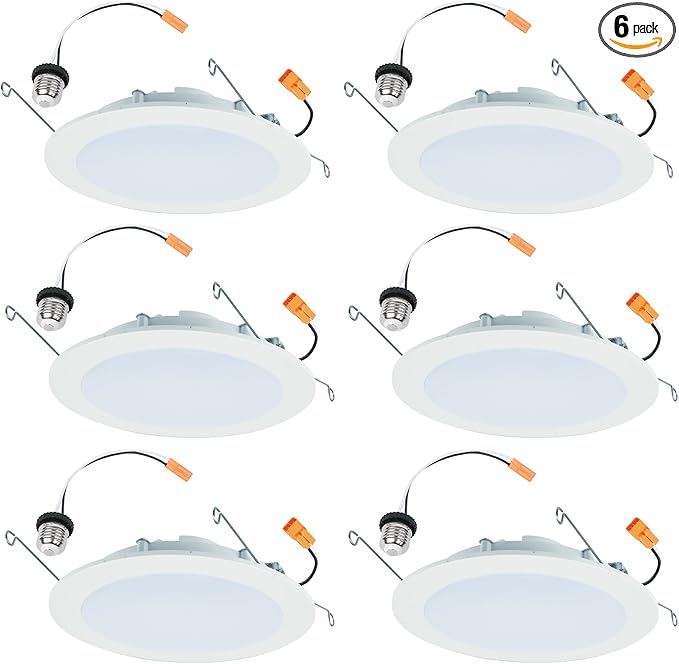 HALO HLBT 6 Pack 6 in Slim LED Recessed Light Trim with Selectable Color Temperature 2700K, 3000K, 3500K, 4000K, 5000K Dimmable Wet Location Indoor Outdoor New Construction Remodel - HLBT609FS5-6PK