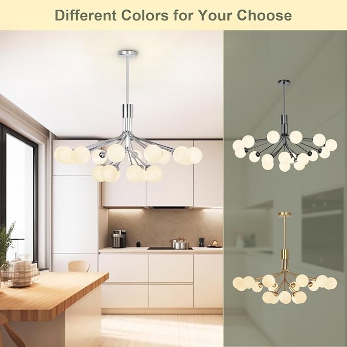 Depuley Glass Ball Sputnik Chandelier: 18-Light Modern Mid Century Chrome Chandelier Dining Room - Globe Chandelier Light Fixture Height Adjustable Kitchen Over Table (Included G9 Bulbs)