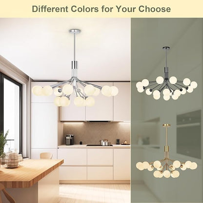 Depuley Glass Ball Sputnik Chandelier: 18-Light Modern Mid Century Chrome Chandelier Dining Room - Globe Chandelier Light Fixture Height Adjustable Kitchen Over Table (Included G9 Bulbs)