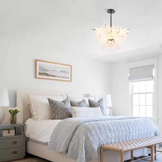 Dia 28 Inch, Modern Glass Chandeliers for Bedroom, Black Dining Room Light Fixture, Large Vintage Pendant Chandelier for Living Room Entryway Foyer