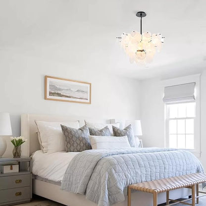 Dia 28 Inch, Modern Glass Chandeliers for Bedroom, Black Dining Room Light Fixture, Large Vintage Pendant Chandelier for Living Room Entryway Foyer