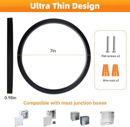 7 Inch 2Pack Super Slim Flush Mount Ceiling Light Fixture,18W 1400LM Dimmable 3CCT Selectable 3000K-6000K Round Light Fixture for Living/Bedroom,Kitchen/Bathroom,Porch &All Indoor Spaces Black