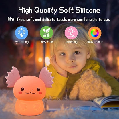 Axolotl Gifts Night Light for Kids, Cute Silicone Nursery Axolotl Lamp for Baby and Toddler, Animals NightLight for Boys and Girls,Cute Room Decor Night Light for Kids Girls Boys Festival Gifts