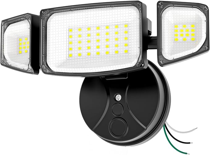iMaihom 65W 6500LM LED Outdoor Flood Light, Switch Controlled Outdoor Security Light, 3 Adjustable Heads, IP65 Waterproof, 6500K Daylight White, Hardwired Wall Mount Light for Garage Yard Patio, Black