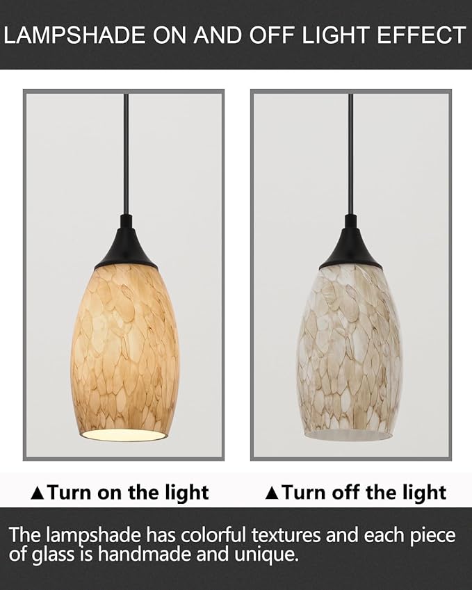 ANYLOVE Vintage Art Brown Pendant Lighting,1-Pack Hand Glass Hanging Light Fixture,Adjustable Cord for Kitchen,Hallway,Dining Room
