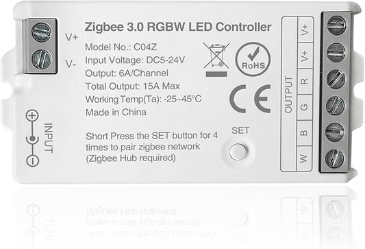 ZigBee 3.0 LED Controller C04Z RGBW LED Strip Bulb Dimmer Compatible with Echo Plus Home-kit Zigbee Hub Bridge Required DC5-24V for LED Strip Lights