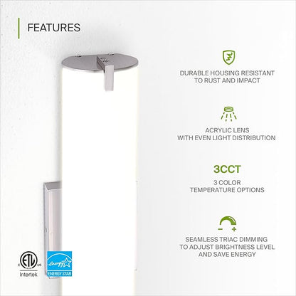ASD LED 24" Vanity Wall Mount Light Fixture, Linear Bathroom Lighting Bar | 3CCT, Dimmable, Energy Star, ETL Listed | 25W 1950LM 3000-5000K 120V | Long Tube Bath Sconce Over Mirror | Nickel