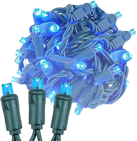 Novelty Lights 25ft 50 LED Blue Christmas Lights Outdoor/Indoor, 6" Spacing, Green Wire String Lights for Festive Xmas Lighting, IP55, UL Listed, Dimmable, Connectable