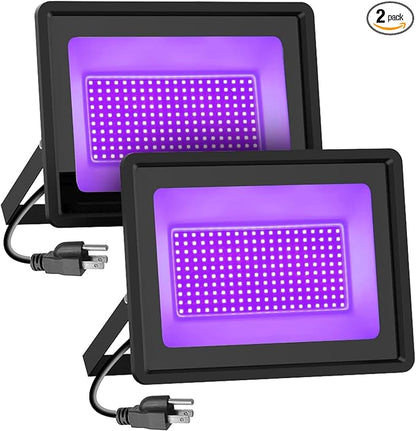 Black Lights Tansir 300W LED Flood Light Outdoor with Plug(6ft Cable) for Halloween Party, Stage Lighting, Aquarium, Body Paint, Fluorescent Poster, Neon Glow in The Dark Night (2 Pack)