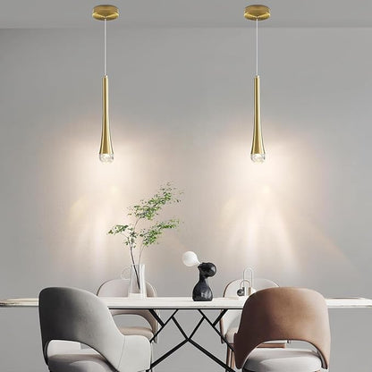 2 Pack Modern Gold LED Pendant Light, Kitchen Island Ceiling Hanging Lights, Teardrop Bubble Crystal, 3 Color 2700K/4500K/6500K, Bedside Small Chandelier Lamps for Bar, Dining Room, Hallway, Foyer