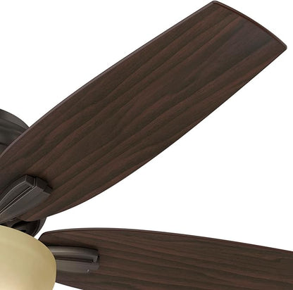 Hunter 52 inch Indoor Ceiling Fan with LED Light - Bronze Ceiling Fan with Pull Chain, For Bedroom or Living Room, Low Profile Flush Mount, No Remote, 5 Blades - Newsome 53314, Premier Bronze