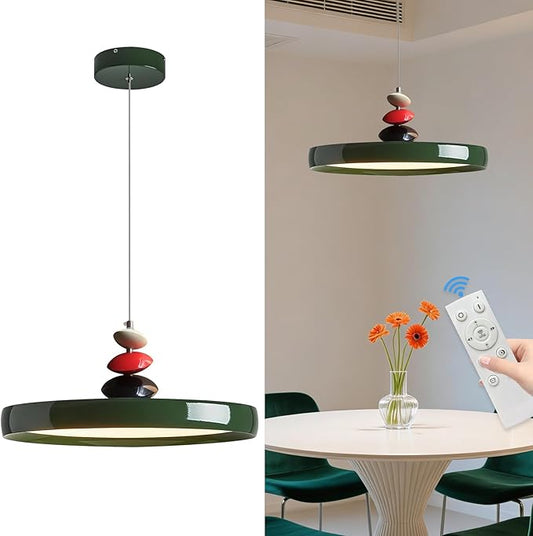 Mikeru Modern Pendant Lights, 23.6" Vintage Green Pendant Lighting Fixture with Remote Control Dimmable 3 Color Mode & Brightness Mid Century Island Light Fixture for Dining Room,Kitchen,Living Room