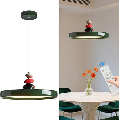 Mikeru Modern Pendant Lights, 15.8" Vintage Green Pendant Lighting Fixture with Remote Control Dimmable 3 Color Mode & Brightness Mid Century Island Light Fixture for Dining Room,Kitchen,Living Room