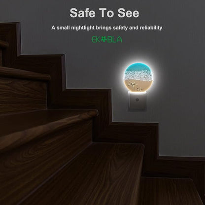 EKOBLA Ocean Plug-in Night Light, Beach Sand & Wave LED Nightlight with Dusk to Dawn Sensor, 0.5W for Women & Kids