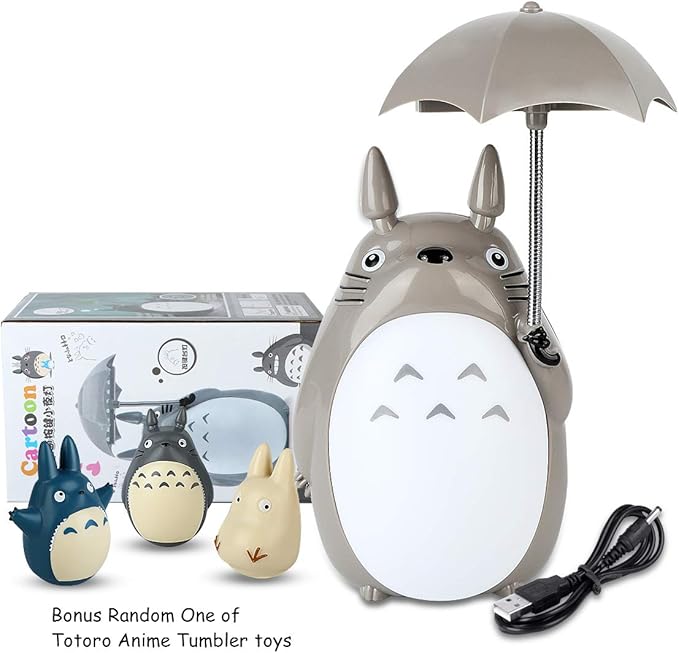 Lenporl Totoro Umbrella LED Night Light Kid's Character Lamp USB Charge (White Belly) Bonus Totoro Tumbler