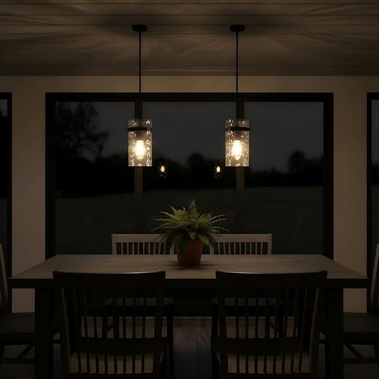 Modern Clear Wavy Glass Pendant Light 1 Pack - Thick Glass Adjustable E26 Hanging Lamp with Elegant Warm Glow for Kitchen Island, Dining Room & Hallway