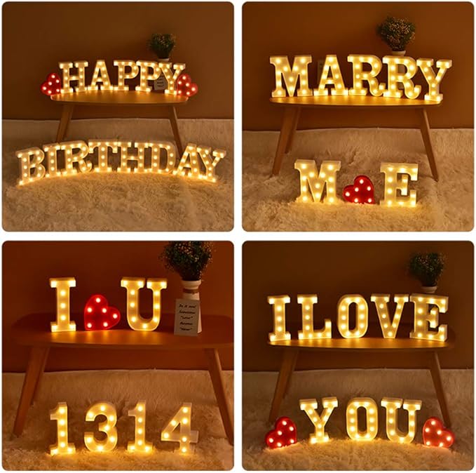 ODISTAR LED Light Up Marquee Letters, Battery Powered Sign Letter 26 Alphabet with Lights for Wedding Engagement Birthday Party Table Decoration bar Christmas Night Home,9’’, White (X)