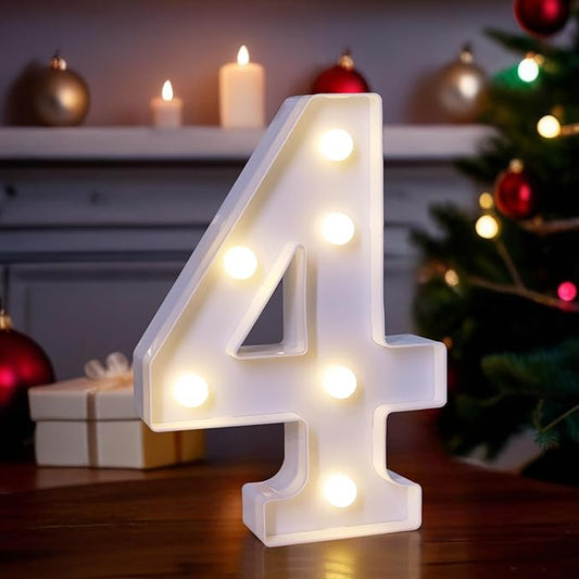 LED Light Up Marquee Letters, Battery Powered Decorative LED Letter Lights, Alphabet Light Up Letters for Wedding Birthday Party,Holiday Lamp or Home Bar Decoration (Number 4)