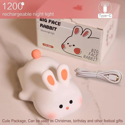 YR YRHH-PET Cute Bunny Night Light, Squishy Rechargeable Bunny Lamp Kids Easter Gift, Big Face Rabbit Decor, Mom or College Girl Gifts, Dimmable Bunnies, Nursery Touch Nightlight, Safe Silicone