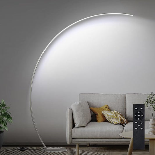 Dimmable LED Floor Lamp with 3 Color Temperatures, Ultra Bright 2000LM Brushed Nickel Arc Floor Lamps for Living Room, Modern Tall Lamp with Remote Control Reading Floor Lamp for Bedroom Office