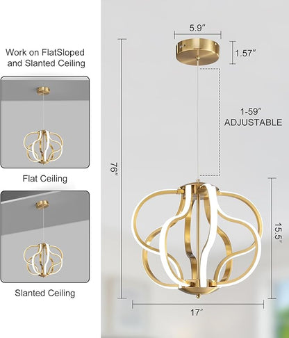 Modern Gold LED Chandelier with Remote Control, Dimmable LED Chandelier with 3 Color Temperature,8 Lights Hanging Pendant Lights for Dining Room Foyer Entryway Kitchen Living Room