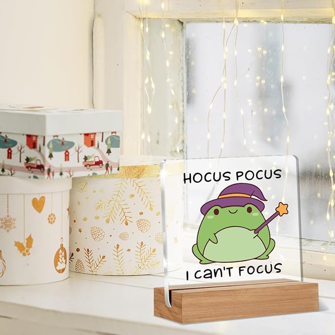 Funny ADHD Gifts for Women Men, Mental Health Desk Decor, Hocus Gifts for Neurodivergent Teens, People With ADHD, Cute Funny Frog Acrylic Plaque Table Sign Office Desk Decor 4 × 4 Inch