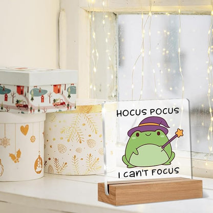 Funny ADHD Gifts for Women Men, Mental Health Desk Decor, Hocus Gifts for Neurodivergent Teens, People With ADHD, Cute Funny Frog Acrylic Plaque Table Sign Office Desk Decor 4 × 4 Inch