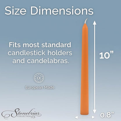 Stonebriar Unscented Taper Candles – 7 Hour Burn Time, Long-Lasting Wax Candles for Weddings, Holidays, Home Décor & Special Events, Pack of 4, Orange, 10"