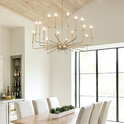 Yiisem Modern Farmhouse Gold Chandelier, 16-Light Rustic Candle Chandelier, Industrial Hanging Chandeliers for Dining Room, Kitchen, Foyer, Entryway, Living Room