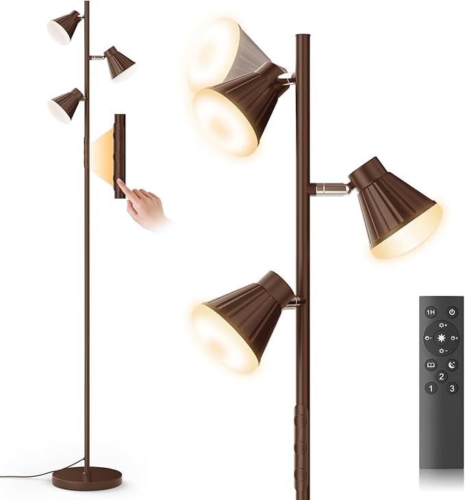 SIBRILLE 36W LED Tree Floor Lamp, Dimmable Tall Standing Lamp with Remote & Touch Control, 4 Color Temperatures Bright Floor Lamp, 3 Rotatable Light Modern Floor Lamps