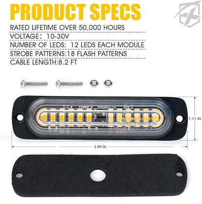 Xprite Amber 12 LED Emergency Strobe Lights Kit Surface Flush Mount Side Marker Grill Grille Hazard Warning Flashing Light Head for Off-Road Vehicles ATV Trucks Cars - 10PCS