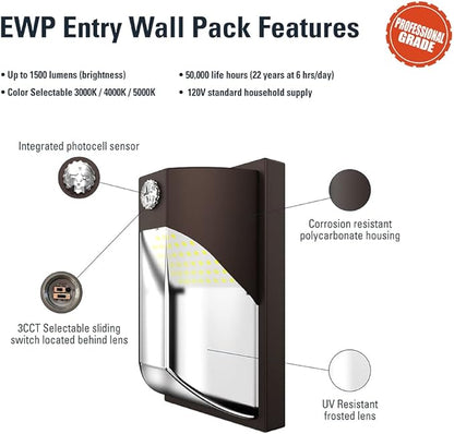 HALO 100- Watt Equivalent, Integrated LED, Bronze, Dusk to Dawn Wall Pack Light, Field Selectable CCTs up to 5000K