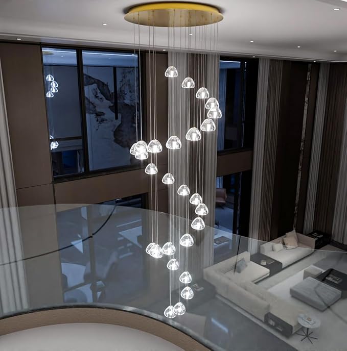 HAIXIANG 157 Inches Long Chandelier Bubble Crystal Balls Glam Chandeliers Dimmable Light High Ceiling Pendants Light Adjustable Large Size Lighting Fixtures Antique Gold