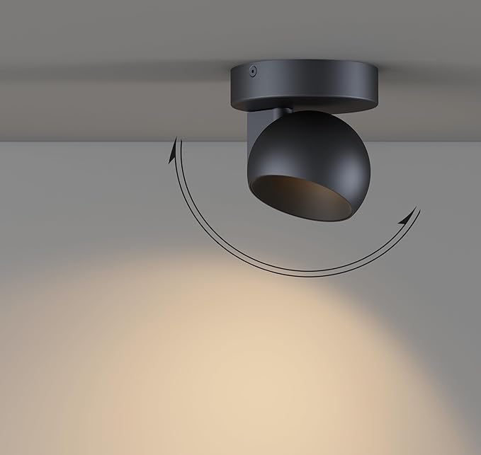 LED Ceiling Light Dimmable Flush Mount Adjustable Ceiling Light Fixture, Directional Spotlight for Pictures Living Room Bedroom Foyer - 3000K 11W 25° Flicker Free (Black)