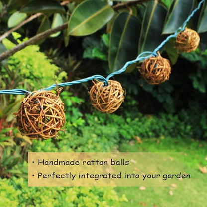 ACRAFT Handmade Dark Brown Rattan Ball String Lights Plug in Fairy Lights for Indoor Outdoor Patio Garden Balcony with End-to-end Connector Decorative Lighting