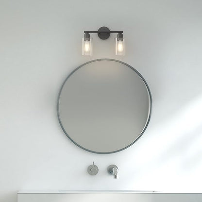 Bathroom Vanity Light Black 2 Light Rustic Bathroom Vanity Lights Over Mirror, UL Listed Modern Industrial Wall Sconces Lamp with Cylinder Glass Shade, Light Fixture for Bathroom E26 Socket