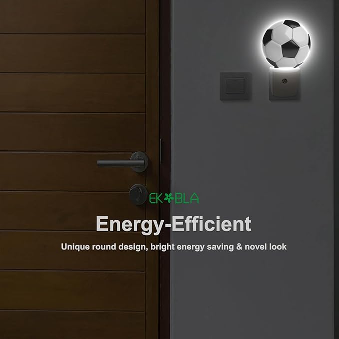 EKOBLA Soccer Ball Plug-in Night Light, Black & White Sports Design LED Nightlight with Dusk to Dawn Sensor for Boys Room, Man Cave, Bedroom & Bathroom
