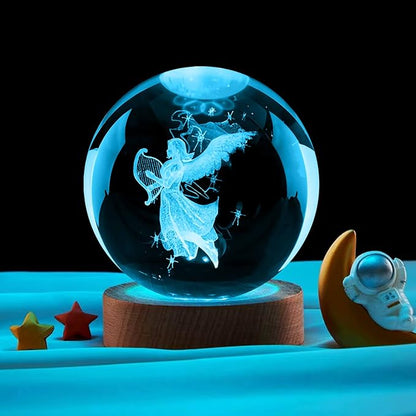 Guardian Angel Crystal Ball Lamp,16 Colors Glass Angels Figurine Ball Night Light with Wooden Base and Remote Control, Angels Gifts and Birthday Gift for Women Men Kids (Angel)